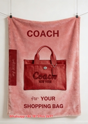 Coach Red Tote Bag Print Flannel Fleece Throw Blanket C054